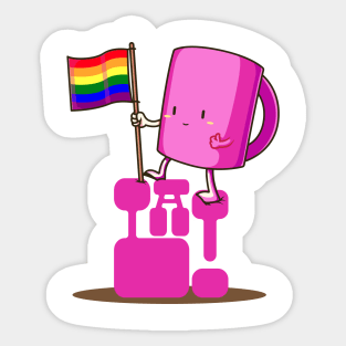 The Pink Palace - Coffee Lovers - La! Gay Pride Flag Mug Sticker